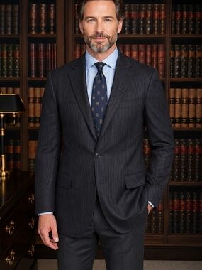 Ralph Lauren Charcoal Pinstripe Two-Button Wool Suit Jacket  46 / R